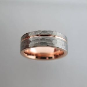 Hammered tungsten and rose gold ring